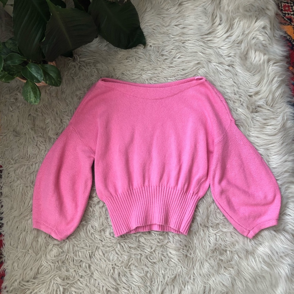 Anthro Knitted & Knotted Pink Balloon Sleeve Knit - Picture 2 of 5